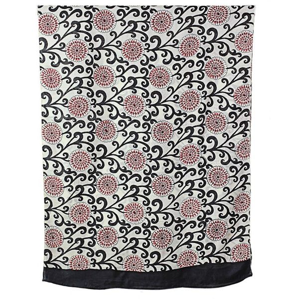 Alternate image for Hand Woven Printed Silk Shawl Floral Motifs from India Floral Vines in Black