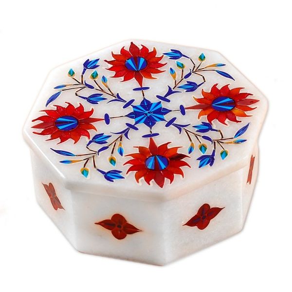 Alternate image for Handcrafted Indian Floral Marble Inlay Jewelry Box Sunflower Bouquet