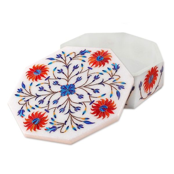 Alternate image for Handcrafted Indian Floral Marble Inlay Jewelry Box Sunflower Bouquet