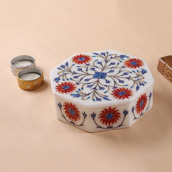 Alternate image for Handcrafted Indian Floral Marble Inlay Jewelry Box Sunflower Bouquet