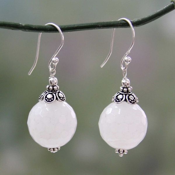 Alternate image for Handmade White Chalcedony and Silver Earrings from India Glorious White