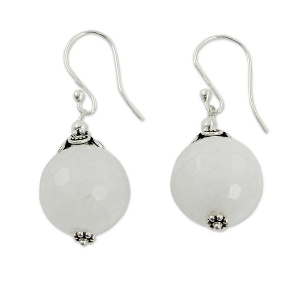 Alternate image for Handmade White Chalcedony and Silver Earrings from India Glorious White