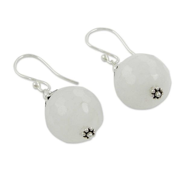 Alternate image for Handmade White Chalcedony and Silver Earrings from India Glorious White