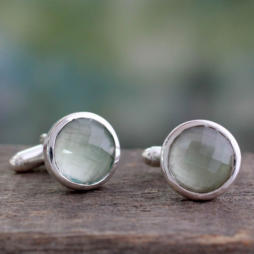 Prasiolite Silver Cufflinks 'Misty'