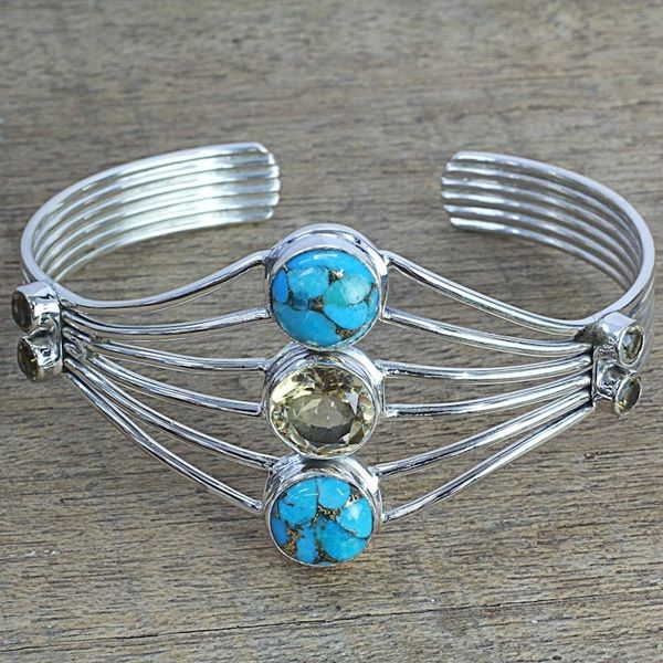 Alternate image for Handmade Composite Turquoise Citrine Cuff Bracelet India Heavenly Allure