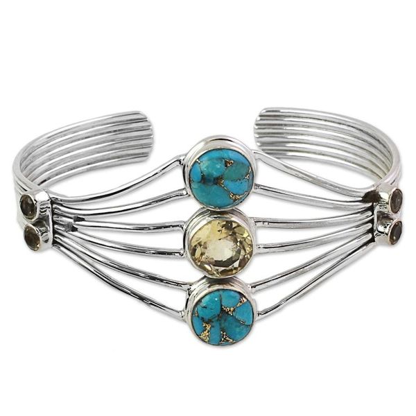 Alternate image for Handmade Composite Turquoise Citrine Cuff Bracelet India Heavenly Allure