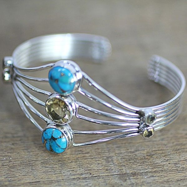 Alternate image for Handmade Composite Turquoise Citrine Cuff Bracelet India Heavenly Allure