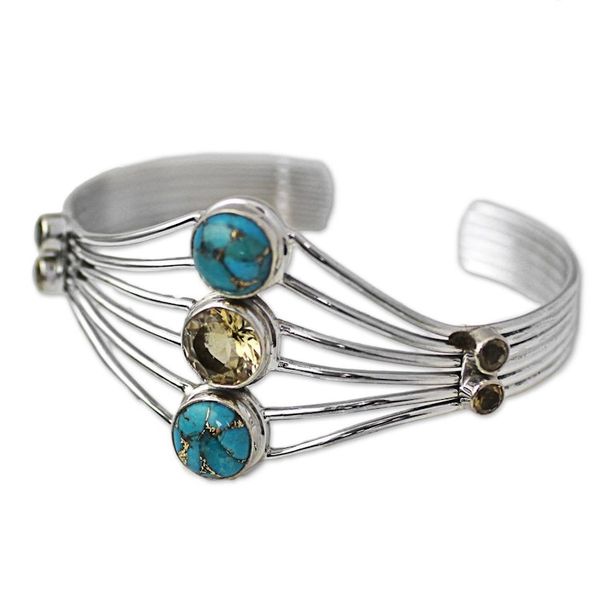 Alternate image for Handmade Composite Turquoise Citrine Cuff Bracelet India Heavenly Allure