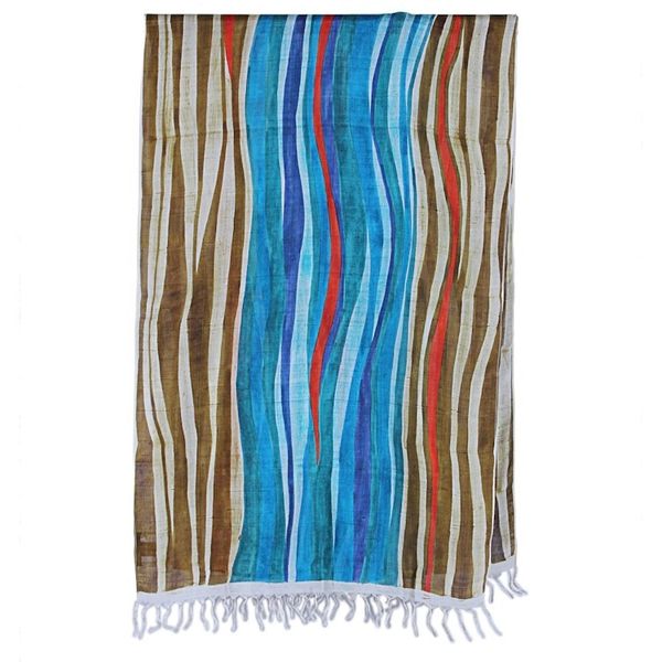 Alternate image for Modern Bishnupur Handwoven Silk Print Shawl from Bengal Dhau in Blue
