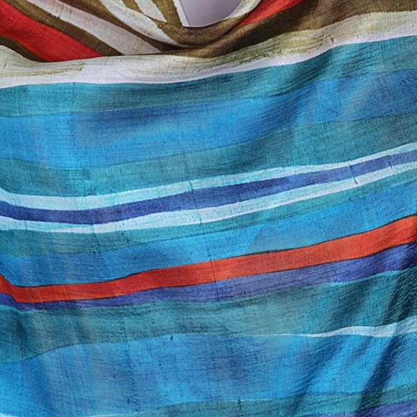Alternate image for Modern Bishnupur Handwoven Silk Print Shawl from Bengal Dhau in Blue