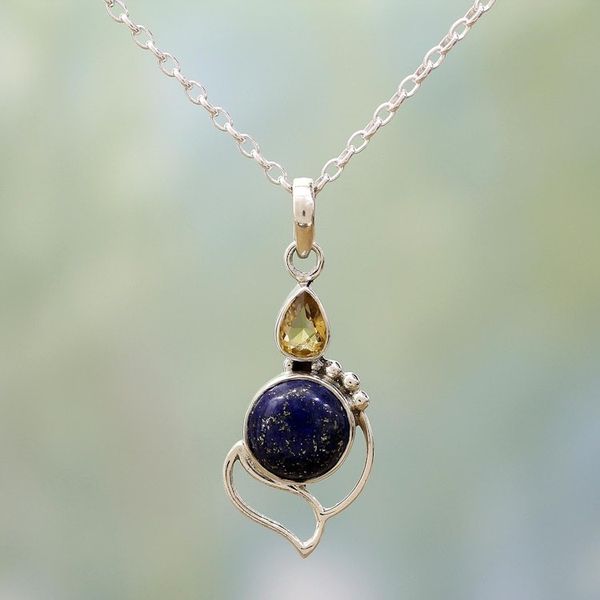 Alternate image for Citrine and Lapis Lazuli Pendant Necklace from India Starry Crest