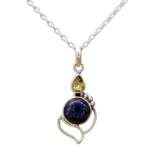 Alternate image for Citrine and Lapis Lazuli Pendant Necklace from India Starry Crest