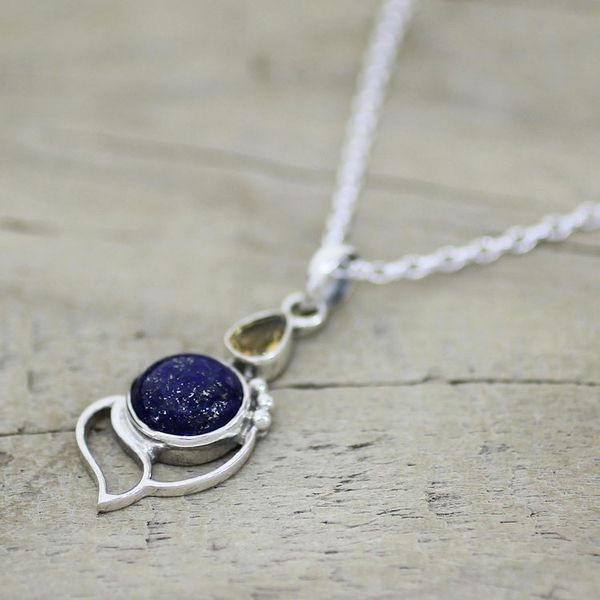 Alternate image for Citrine and Lapis Lazuli Pendant Necklace from India Starry Crest