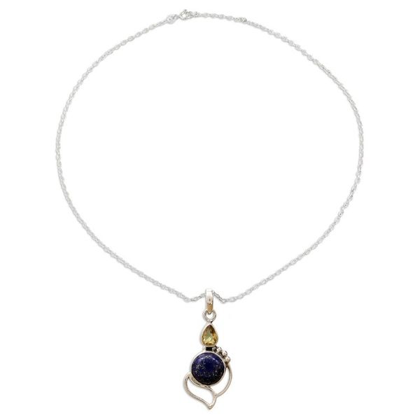 Alternate image for Citrine and Lapis Lazuli Pendant Necklace from India Starry Crest