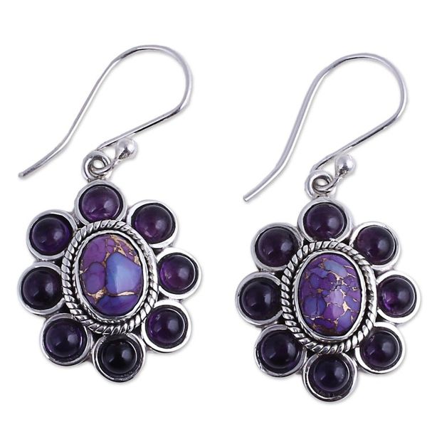 Alternate image for Amethyst and Purple Composite Turquoise Dangle Earrings Purple Blossoms