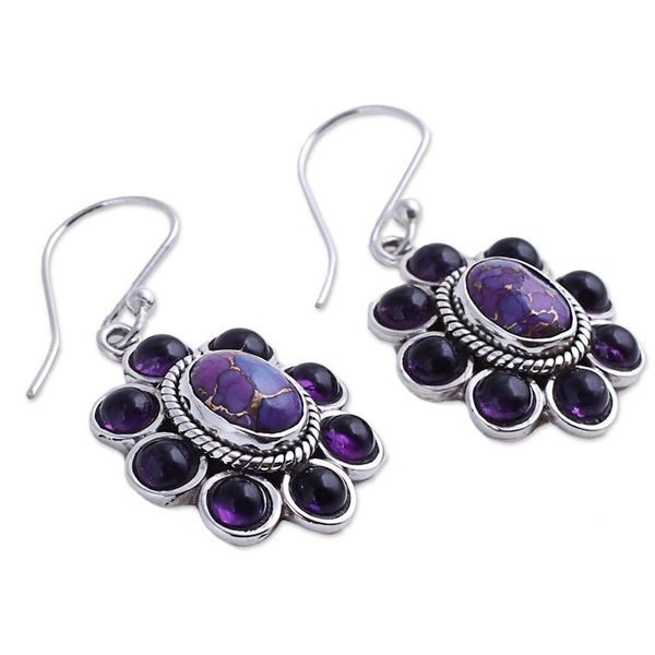 Alternate image for Amethyst and Purple Composite Turquoise Dangle Earrings Purple Blossoms