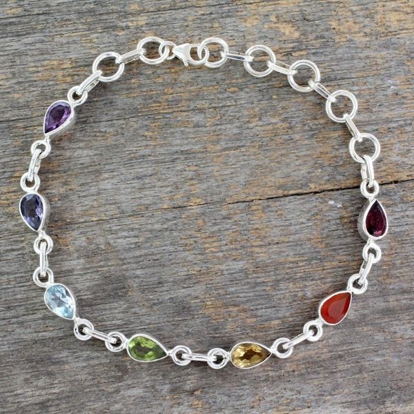 Alternate image for Sterling Silver Bracelet Multi Gemstone Chakra Jewelry Inner Glow