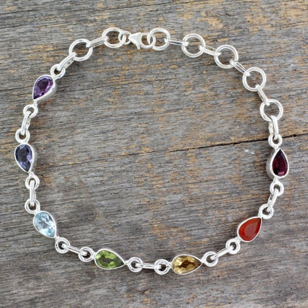 Sterling Silver Bracelet Multi Gemstone Chakra Jewelry 'Inner Glow'