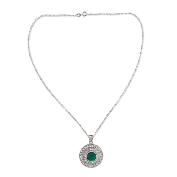 Alternate image for Sterling Silver and Green Onyx Necklace from India Jewelry Mystical Shield