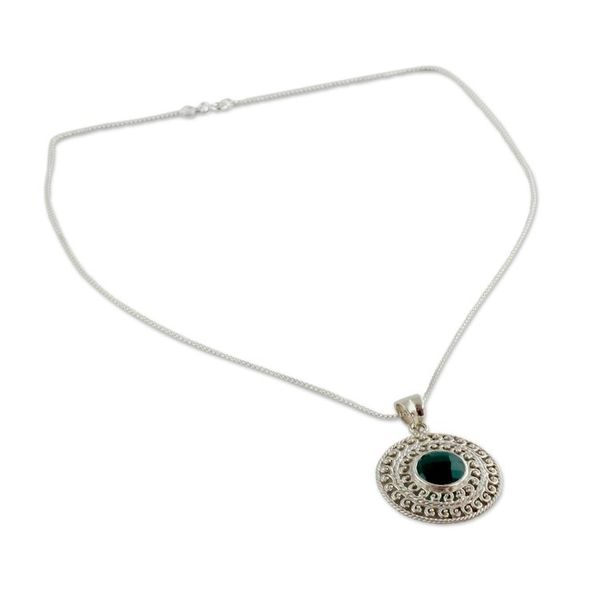 Alternate image for Sterling Silver and Green Onyx Necklace from India Jewelry Mystical Shield