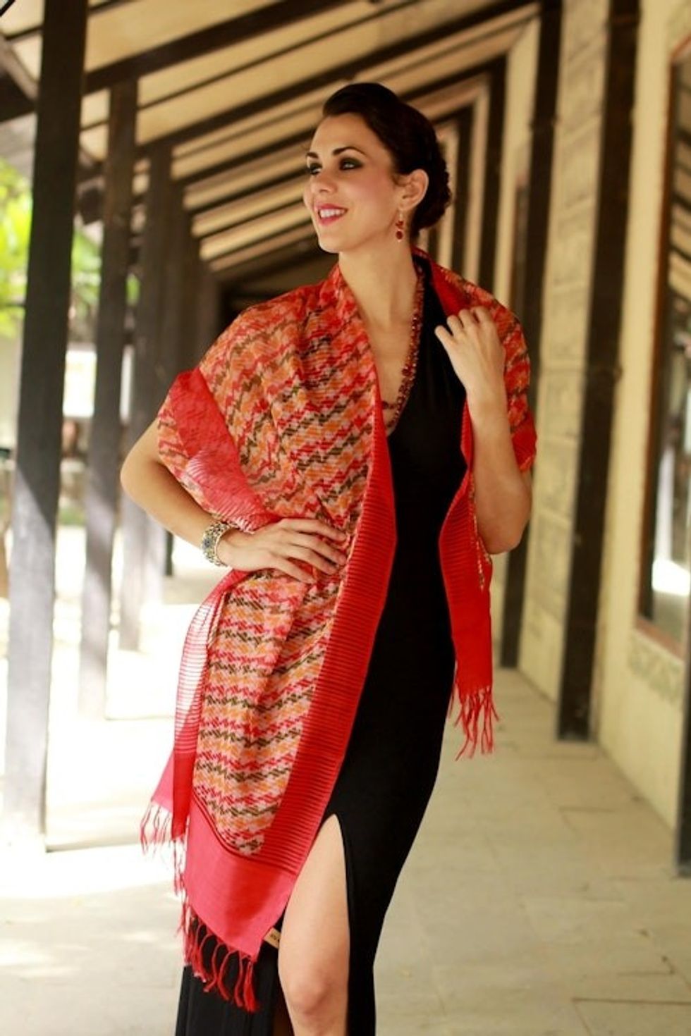 Indian Silk Shawl Wrap 'Flames of Desire'