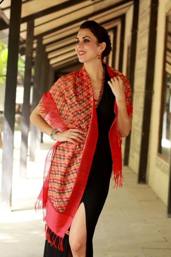 Alternate image for Indian Silk Shawl Wrap Flames of Desire
