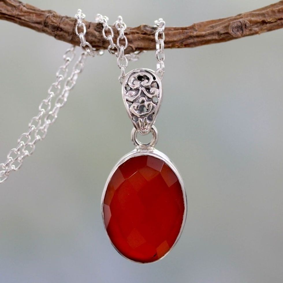 Artisan Made Silver and Carnelian Necklace 'Radiant Facets'