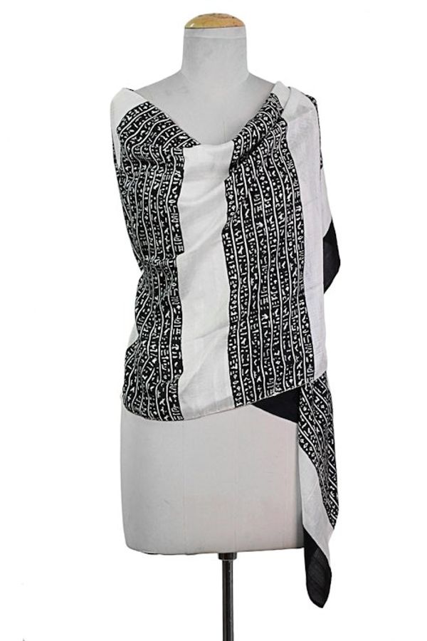 Alternate image for Hand Woven Black and White Silk Shawl from India Ancient Script in Black