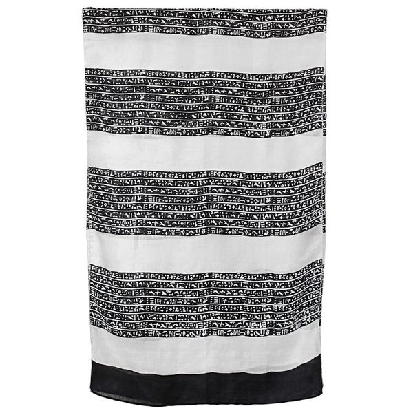Alternate image for Hand Woven Black and White Silk Shawl from India Ancient Script in Black