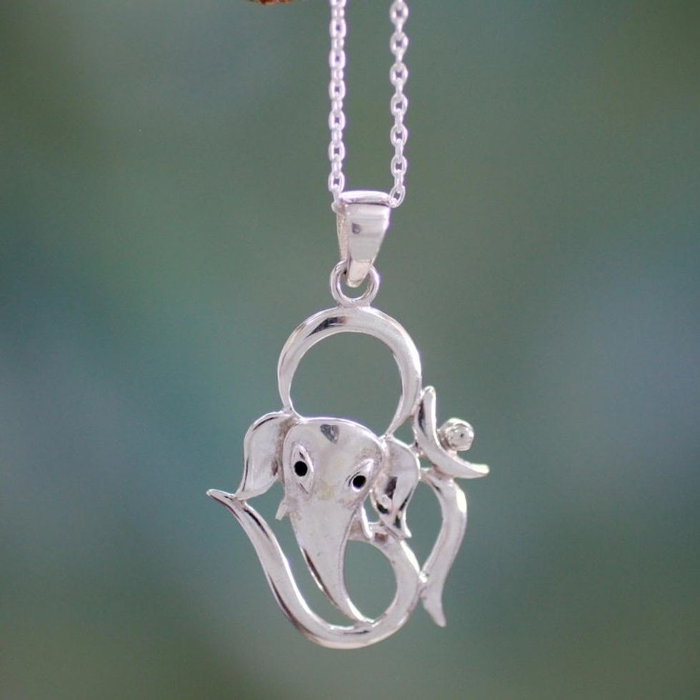 Sterling Silver Handmade Ganesha Necklace 'Modern Ganesha'