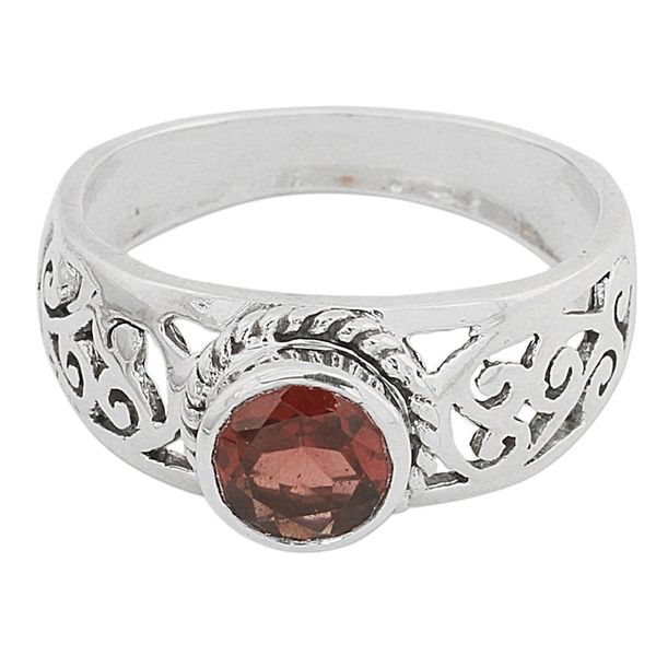 Alternate image for Garnet and Sterling Silver Single Stone Ring from India Blossoming Desire