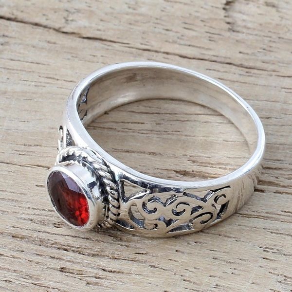 Alternate image for Garnet and Sterling Silver Single Stone Ring from India Blossoming Desire