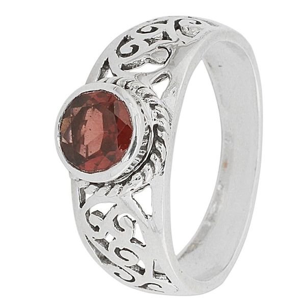 Alternate image for Garnet and Sterling Silver Single Stone Ring from India Blossoming Desire