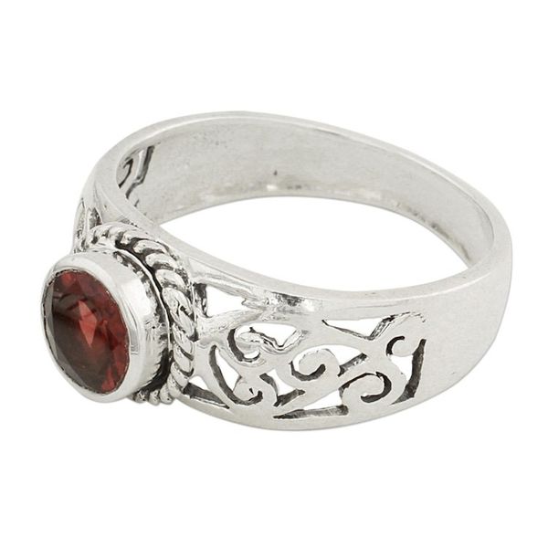 Alternate image for Garnet and Sterling Silver Single Stone Ring from India Blossoming Desire