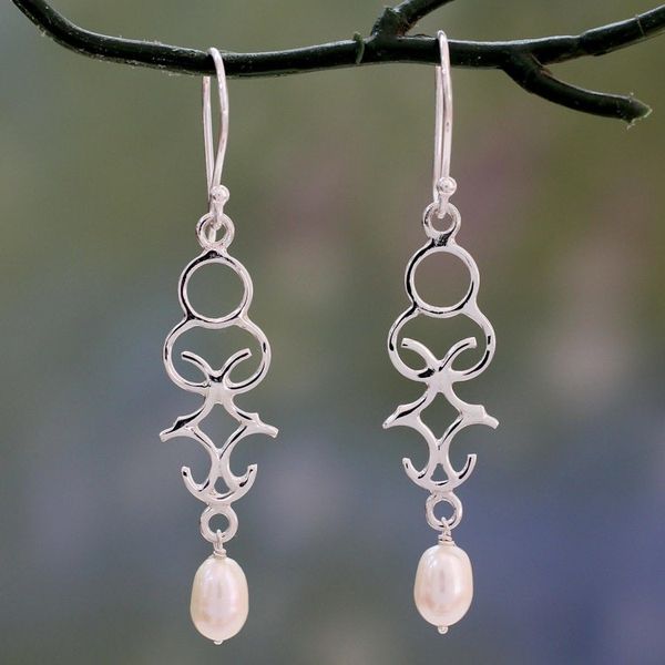 Alternate image for Polished Sterling Silver Dangle Earring with Cultured Pearls Sublime Trellis