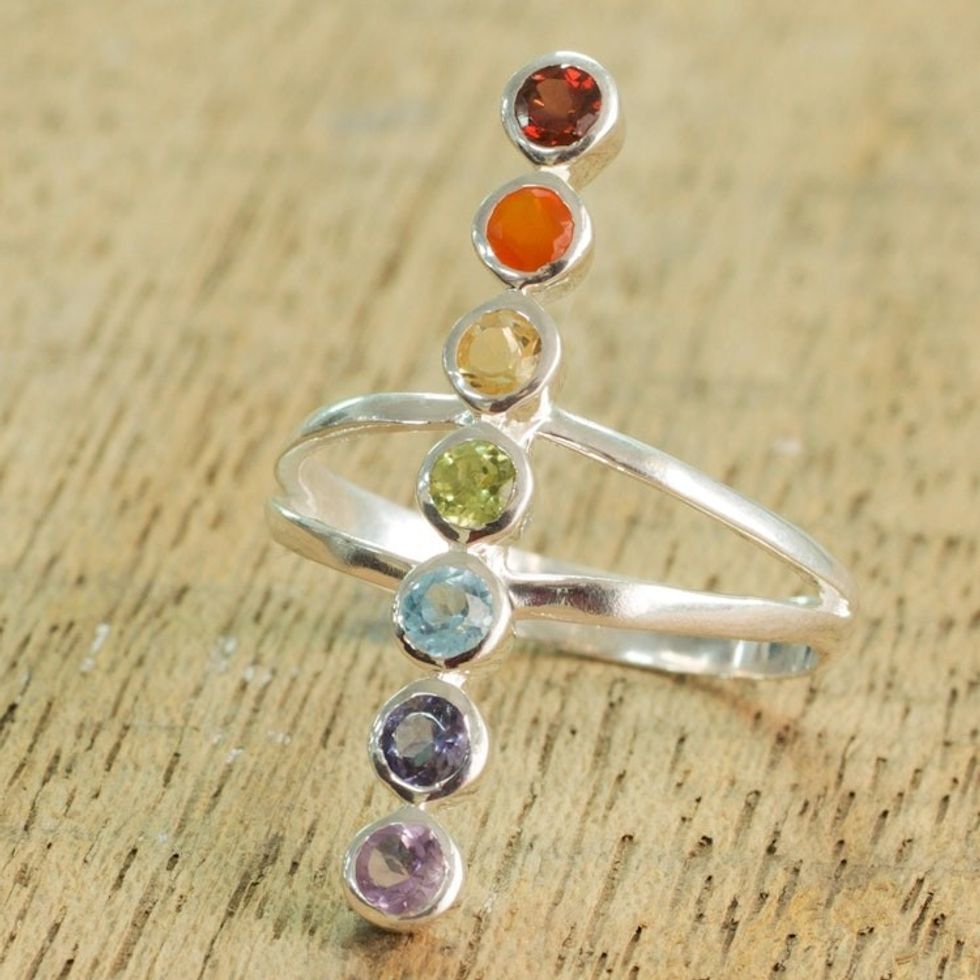 Artisan Crafted Multi-Gemstone Cocktail Ring from India 'Peaceful Harmony'