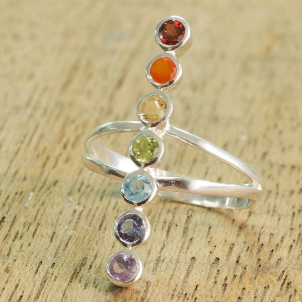 Alternate image for Artisan Crafted Multi-Gemstone Cocktail Ring from India Peaceful Harmony