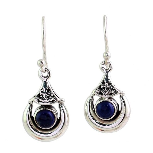 Alternate image for Handmade Sterling Silver Lapis Lazuli Dangle Earrings India Alluring Crescent
