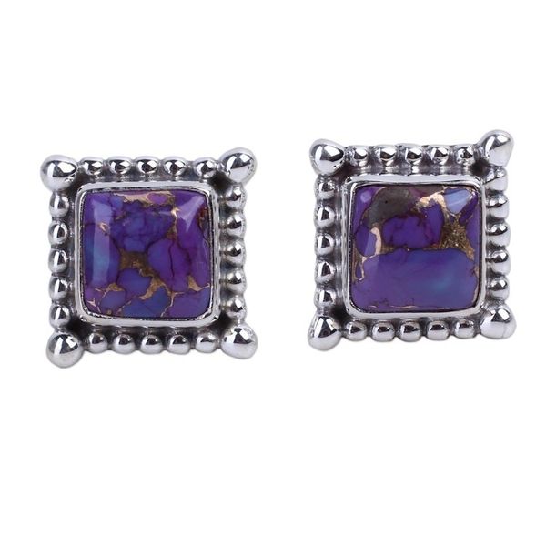 Alternate image for Composite Purple Turquoise Earrings Handmade in India Magical Purple