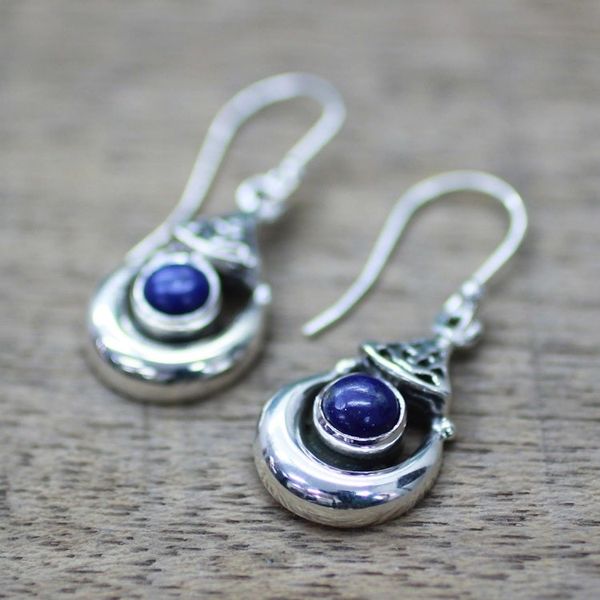 Alternate image for Handmade Sterling Silver Lapis Lazuli Dangle Earrings India Alluring Crescent