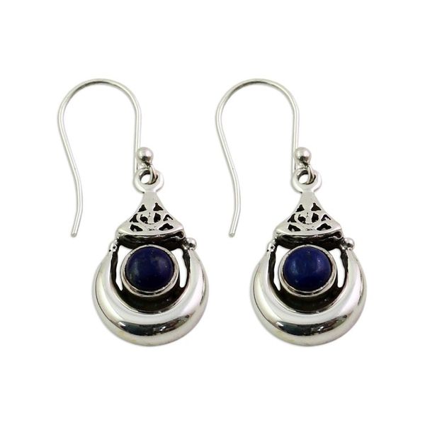 Alternate image for Handmade Sterling Silver Lapis Lazuli Dangle Earrings India Alluring Crescent