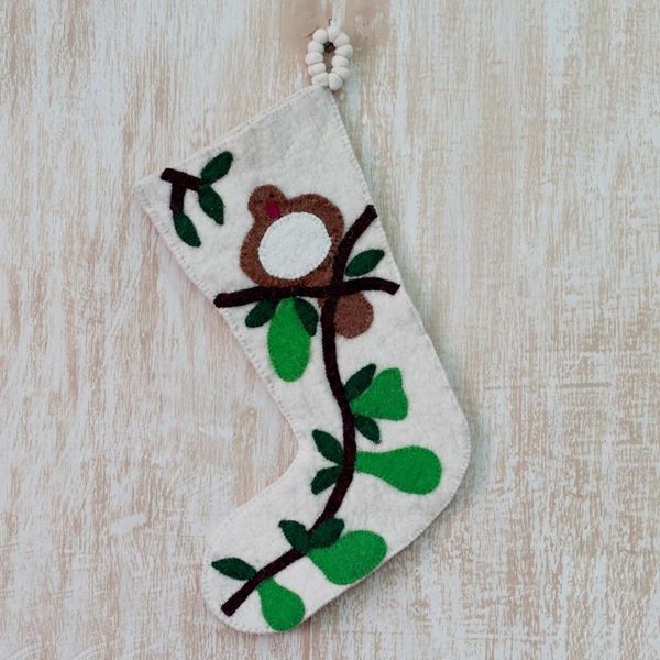 Alternate image for Wool Felt Christmas Stocking from India Partridge in a Pear Tree