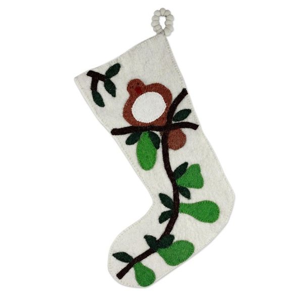 Alternate image for Wool Felt Christmas Stocking from India Partridge in a Pear Tree