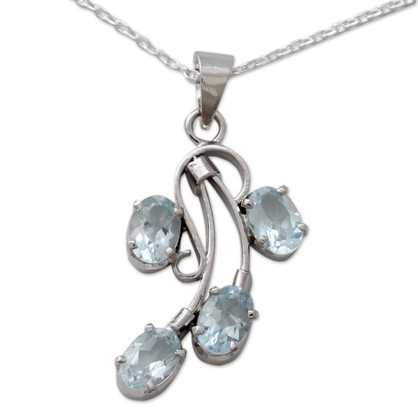Alternate image for Polished Sterling Silver and Blue Topaz Pendant Necklace Fidelity