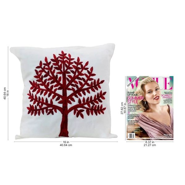 Alternate image for Embroidered Cotton Cushion Covers Red Tree Pair India Chinar Tree