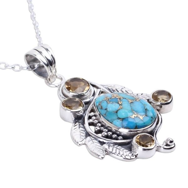 Alternate image for Handmade Composite Turquoise and Citrine Necklace Golden Forest Mist