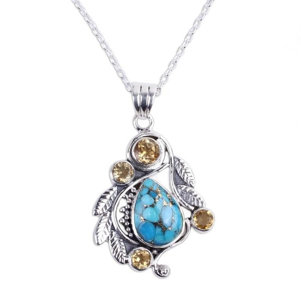 Alternate image for Handmade Composite Turquoise and Citrine Necklace Golden Forest Mist