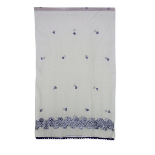 Alternate image for Cotton and Silk Shawl in Champagne and Indigo from India Chikan Flowers in Indigo