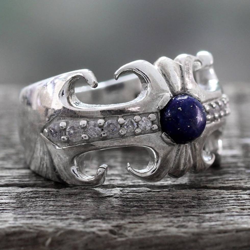 Hand Crafted Lapis Lazuli and Sterling Silver Cocktail Ring 'Blue Charm'