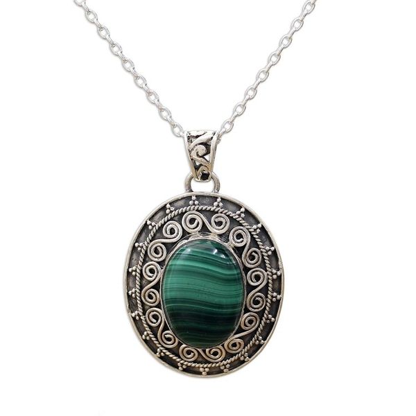 Alternate image for Handcrafted Sterling Silver and Malachite Pendant Necklace Mystical Beauty